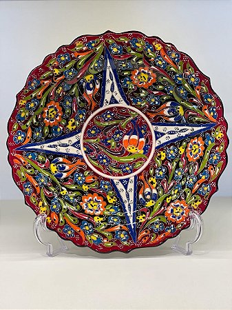 Prato de Parede Grande - Turquia - Decorativo - Cerâmica - Vermelho com Preto