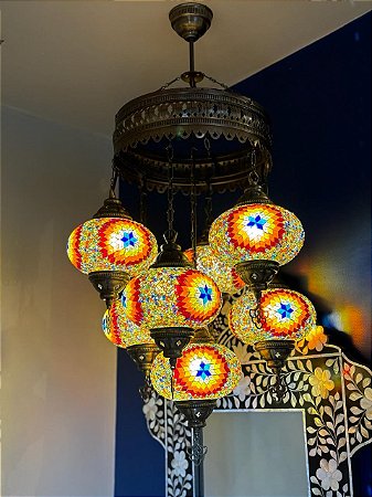 Luminária de Teto Turca 7 Globos Grande Colorido
