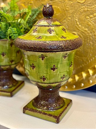 Potiche Decorativo - Ceramica - Verde Vintage - 39cm