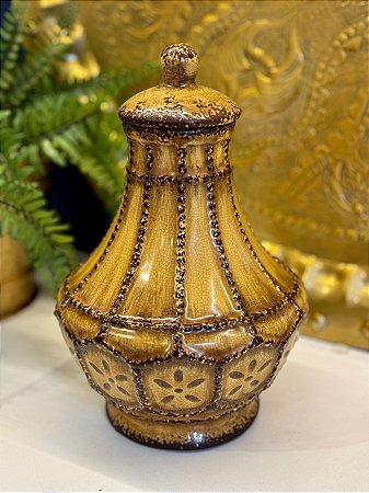 Vaso Potiche Decorativo - Marroquino - Ceramica - Amarelo Vintage - 26cm