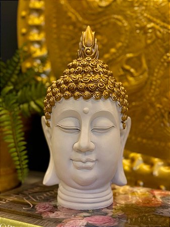 Cabeça De  Buda - Branco e Dourado