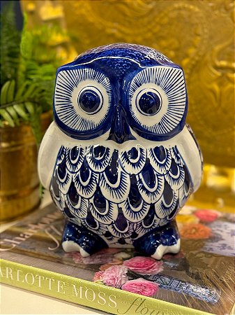 Coruja - Decorativo - Ceramica - Azul e Branco
