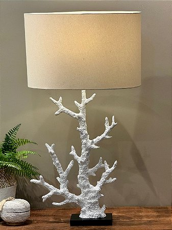 Abajur Coral - Resina - Branco - Com Cúpula