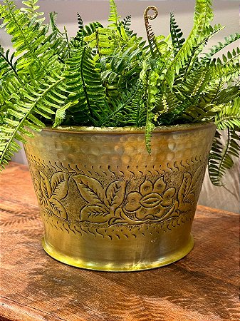 Cachepot em Alumínio - Dourado - Martelado - 29CM