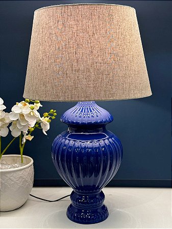 Abajur - Cerâmica - Azul Bic com Cúpula