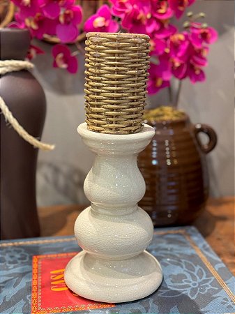 Porta Vela - Castiçal - Ceramica - Bege