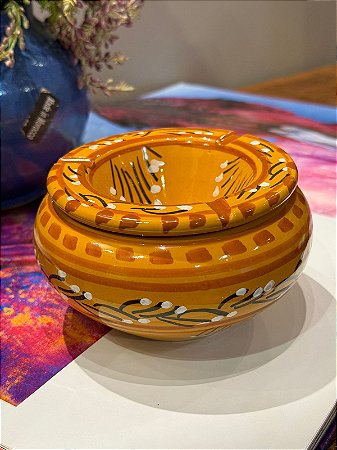 Cinzeiro Marroquino - Pintado á mão - Amarelo - G