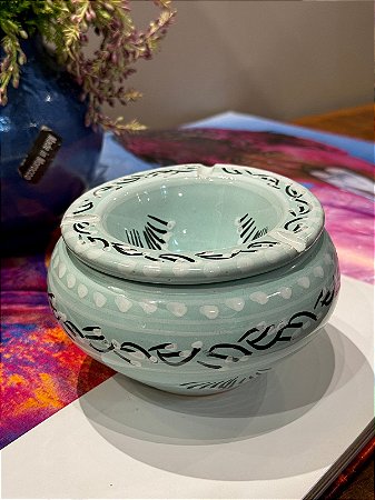 Cinzeiro Marroquino - Pintado á mão - Turquesa - G