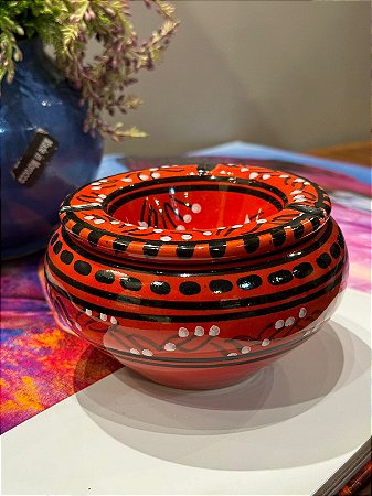 Cinzeiro Marroquino - Pintado á mão - Vermelho - G