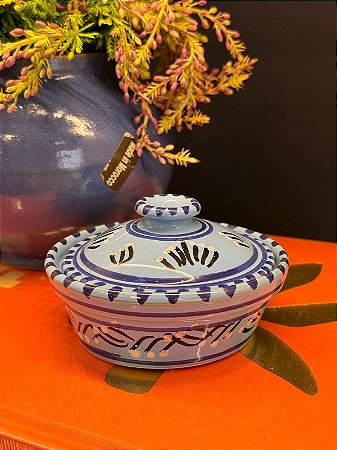 Tagine - Saleiro Marroquino - Ceramica - Pitando à mão - Azul Claro