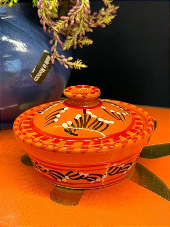 Tagine Saleiro Marroquino - Ceramica - Pitando à mão - Laranja