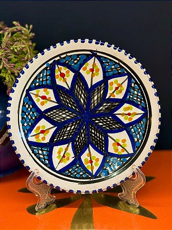 Prato de Parede Mini - Tunísia - Decorativo - Cerâmica - Pintado à mão -  Azul e Colorido