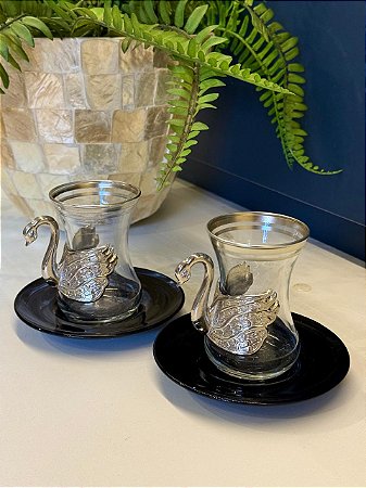 Par Copo Turco - Conjunto - 2pcs - Vidro Turquia - Prateado