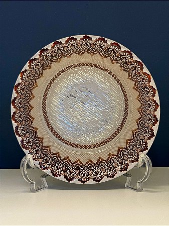Bowl - Turquia - Vitral - Pintado á mão - Grande - Marrom e Prateado
