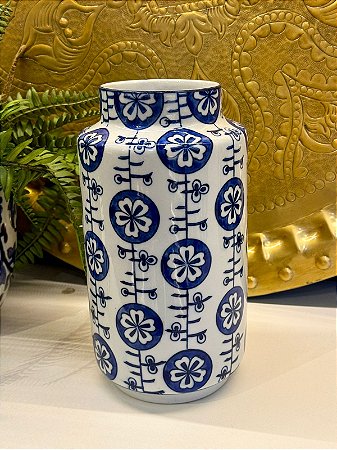 Vaso - Ceramica - Azul e Branco