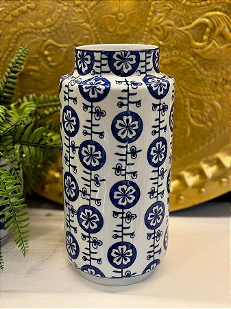 Vaso - Ceramica - Azul e Branco - G