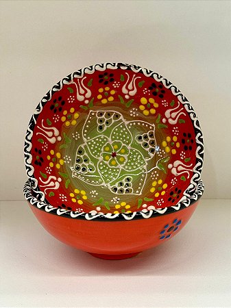 Bowl - Cerâmica - Turquia - Tamanho Médio - Alto Relevo - Laranja