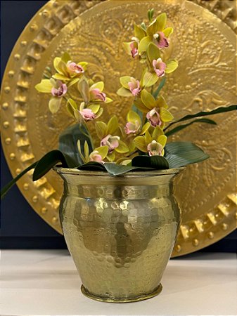 Cachepot em Alumínio - Martelado - Dourado -  26CM