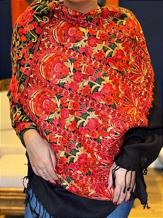 Echarpe Bordada - Preto e Colorido