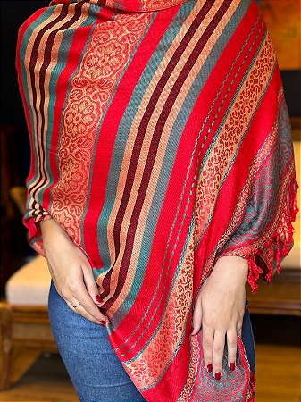 Pashmina de Viscose - Vermelho e Colorido