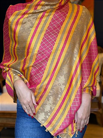 Pashmina de Viscose - Amarelo e Rosa