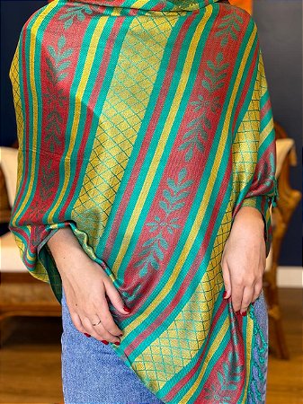 Pashmina de Viscose - Vermelho, Verde e Amarelo