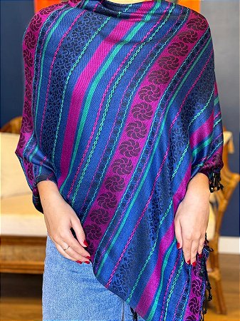 Pashmina de Viscose - Roxo, Azul e Verde