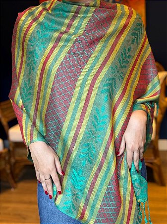 Pashmina de Viscose - Amarelo, Verde e Vermelho
