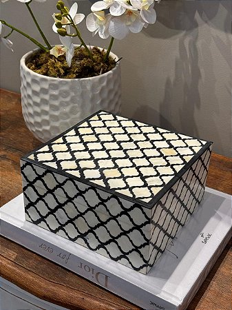 Caixa Decorativa - Osso - Preto e Off White - G