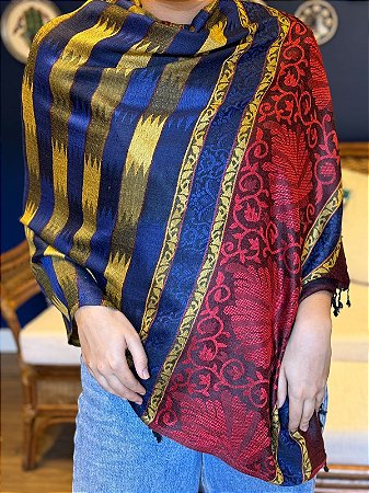 Pashmina de Viscose - Azul, Vermelho e Amarelo