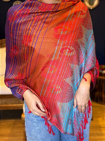 Pashmina de Viscose - Laranja, Azul, Verde e Roxo
