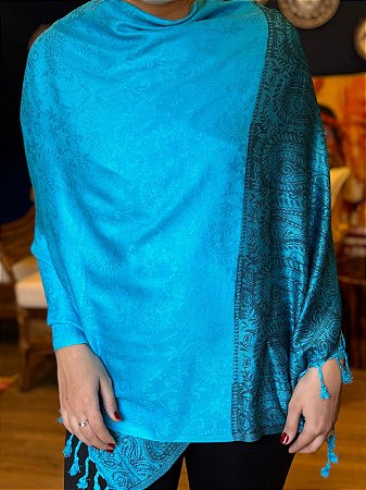 Pashmina de Viscose - Estampada - Azul