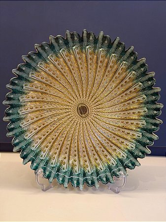 Centro de Mesa em Vitral - Verde e Dourado - Grande