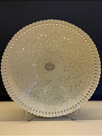 Centro de Mesa em Vitral - Branco e Prata - Grande