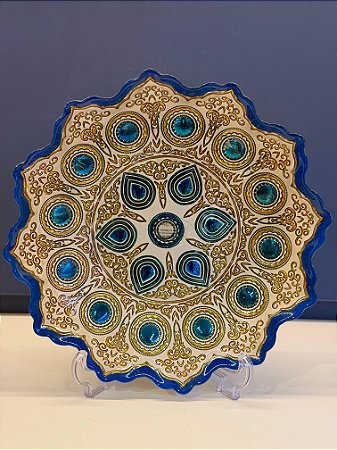 Centro de Mesa em Vitral - Dourado e Azul - Grande