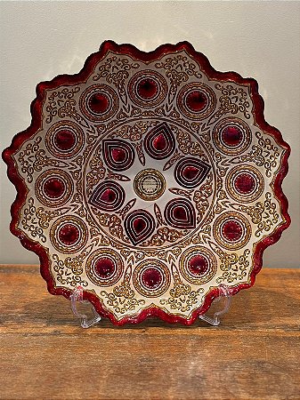 Centro de Mesa em Vitral - Dourado e Vermelho - Grande