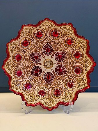 Centro de Mesa em Vitral - Dourado e Vermelho - Grande