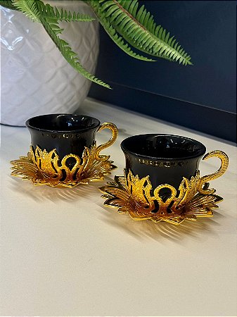Xícara Turca - Par - Vidro - Dourado e Preto