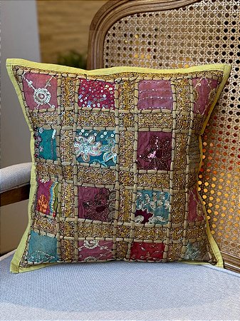 Capa Para Almofada - Patchwork - Amarelo e Colorido