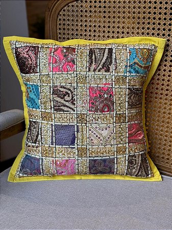 Capa Para Almofada - Patchwork - Amarelo e Colorido