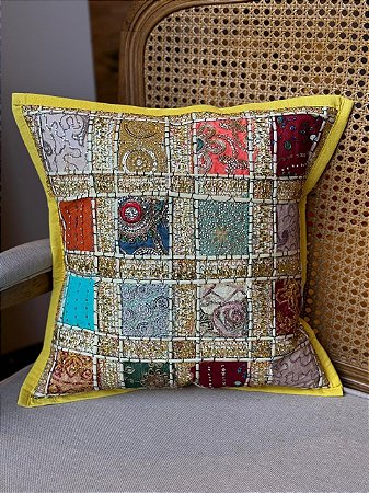 Capa Para Almofada - Patchwork - Amarelo e Colorido