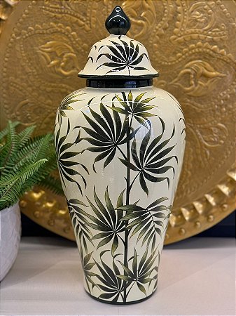 Potiche - Ceramica - Verde - Folhas - G - 51CM