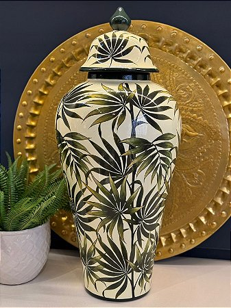 Potiche - Ceramica - Verde - Folhas - GG - 71CM