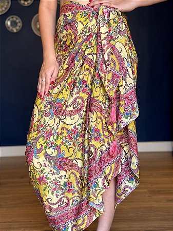 Canga - Pareô - Estampada - Amarelo, Rosa e Azul