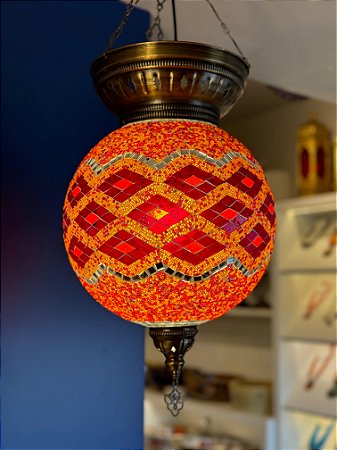 Luminária de Teto Turca Laranja e Vermelha GG