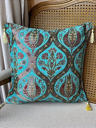 Capa Para Almofada - Jacquard - Turquesa - Tassel