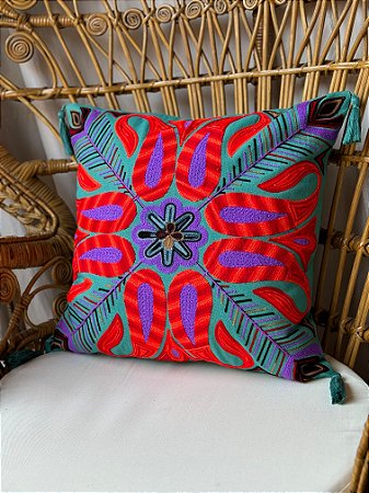 Capa de Almofada Bordada Tassel 45x45 Azul