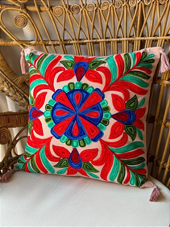 Capa de Almofada Bordada Tassel 45x45 Rosa