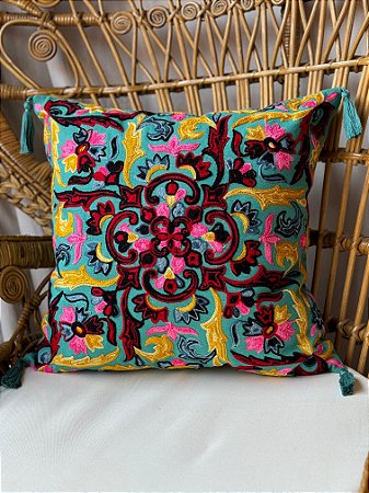 Capa de Almofada Bordada Tassel 45x45 Azul