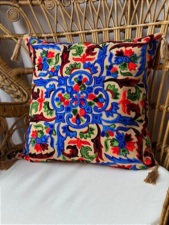 Capa de Almofada Bordada Tassel 45x45 Bege